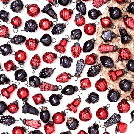 25 Pieces Black and Red Glass Ornaments For Tree Decoration